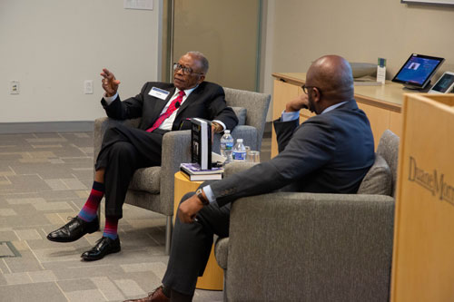Fred Gray (left) responds to a question from Duane Morris Chief Diversity and Inclusion Officer Joseph K. West (right).
