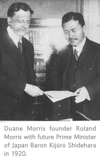 Duane Morris founder Roland Morris with future Prime Minister of Japan Baron Kijuro Shidehara in 1920